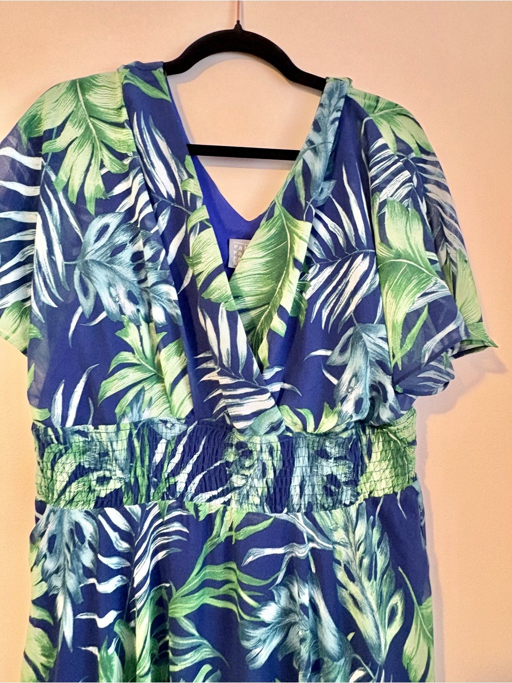 Rabbit Rabbit Rabbit Tropical Leaf Handkerchief Hem Dress Medium Blue Green - Picture 2 of 8